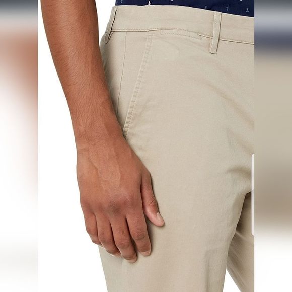 Good Threads Khaki Chino Pants Flat Front Slim Fit Stretch Stone NWT Sz. 32WX36L - Picture 3 of 9